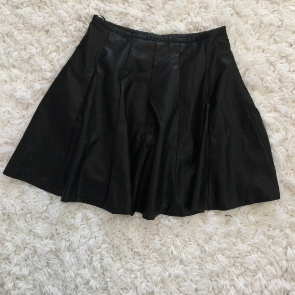 Black Faux Leather Skater Skirt